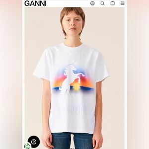 GANNI White Unicorn Basic T-Shirt (S)